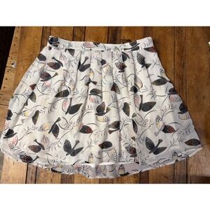 Bird Print Skirt Women's M Pleated Sheer Cottage Nature Boho Fairy Whimsical